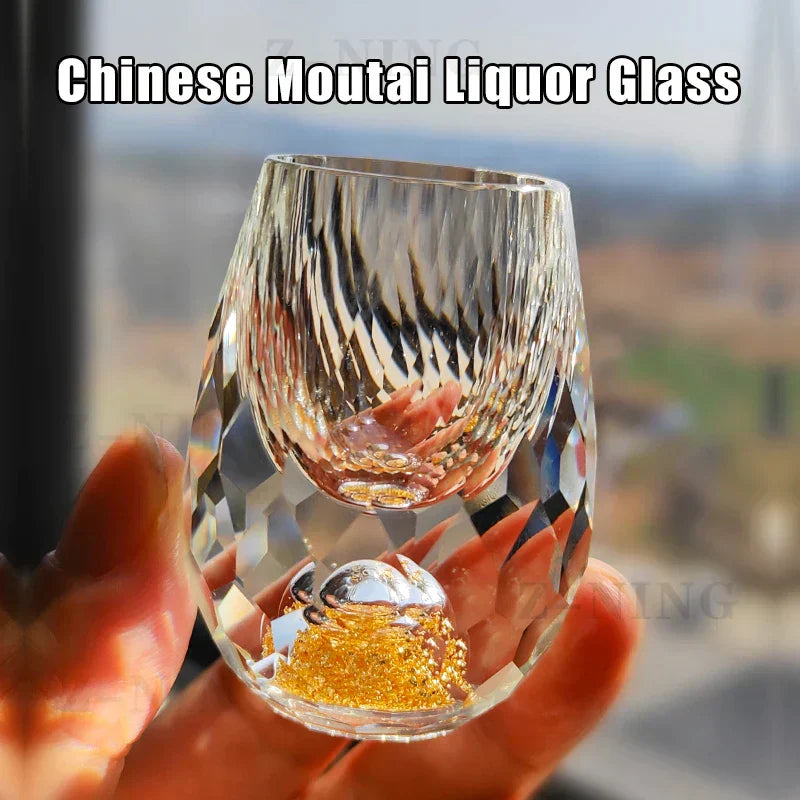 Lead-Free Crystal Moutai Whiskey Glasses with 24K Gold Leaf Finish