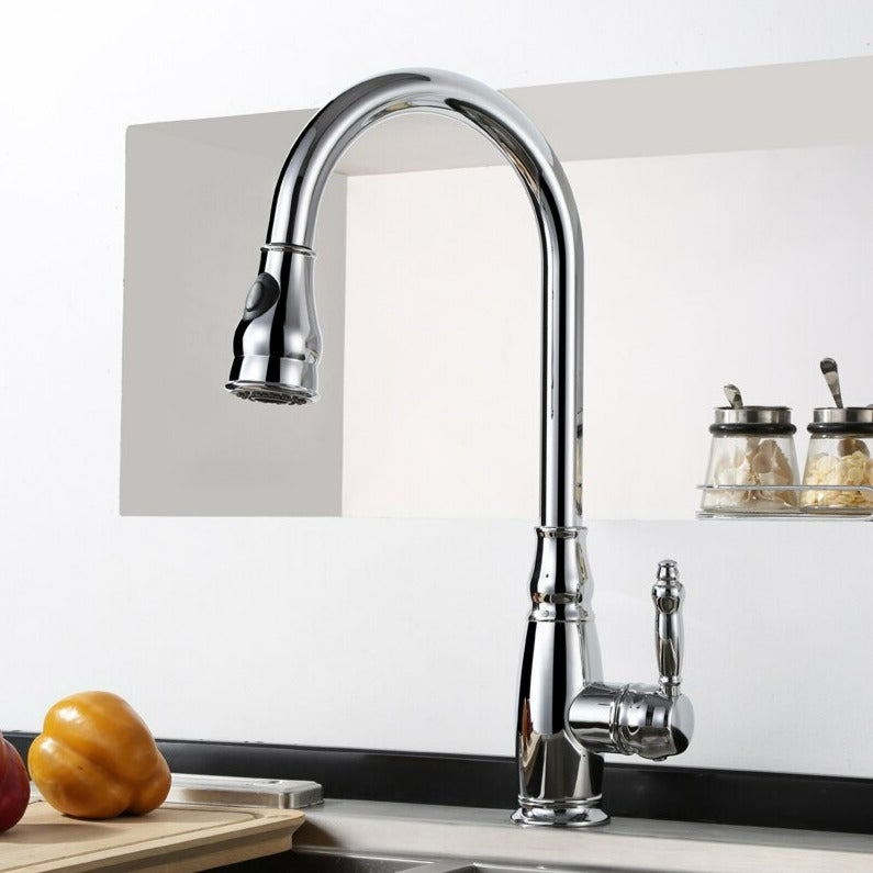 Retractable Kitchen Faucet with Dual Function Spray