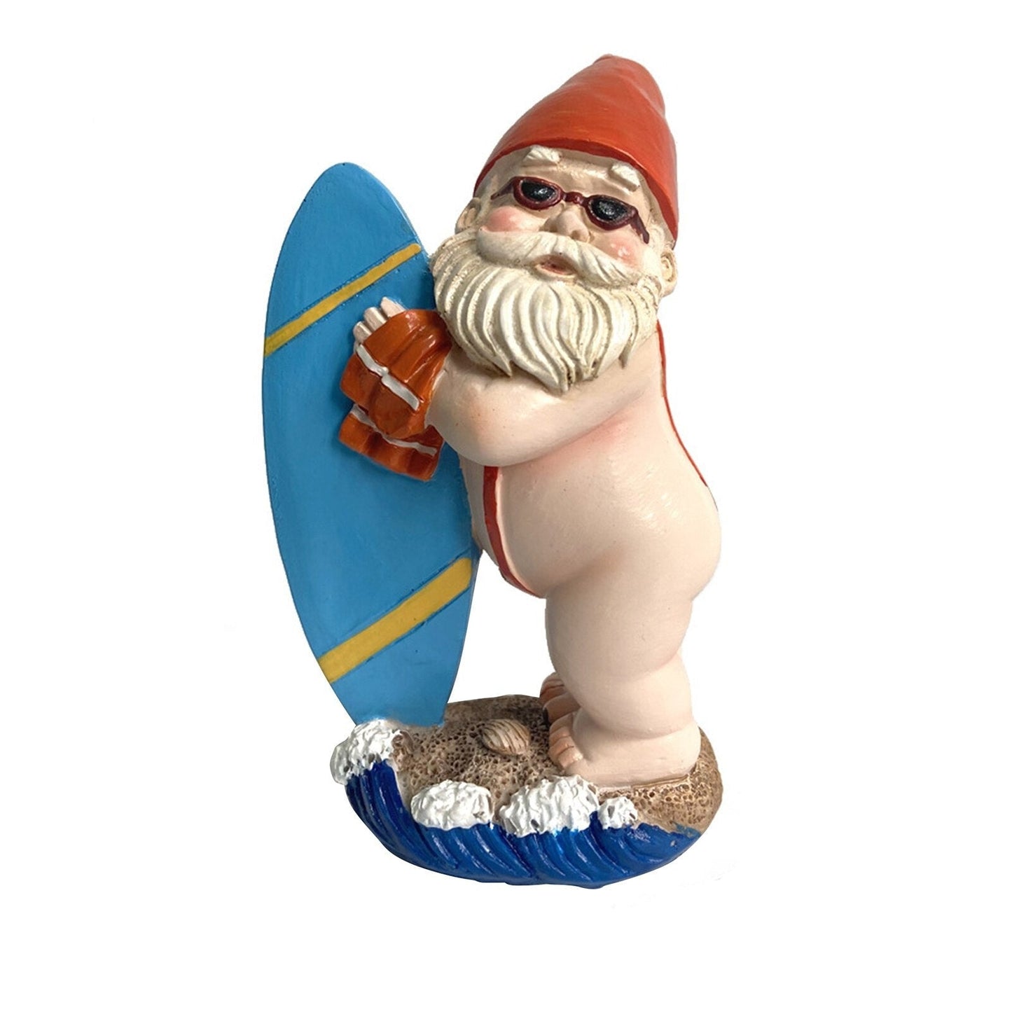 Surfboard Garden Gnome Statue - Playful Outdoor Decor