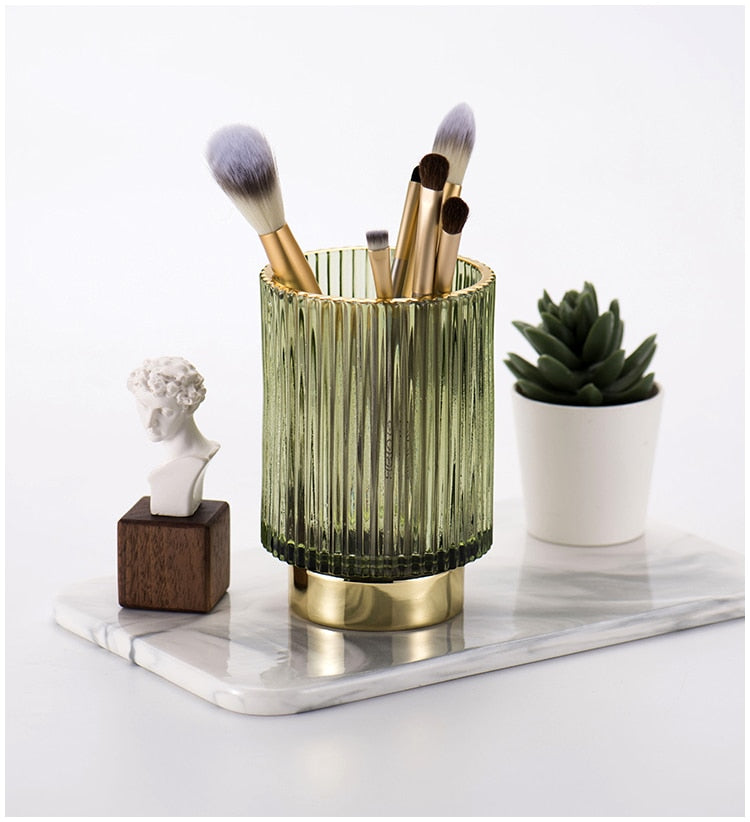 Gold Foil Glass Makeup Organizer with Textured Finish