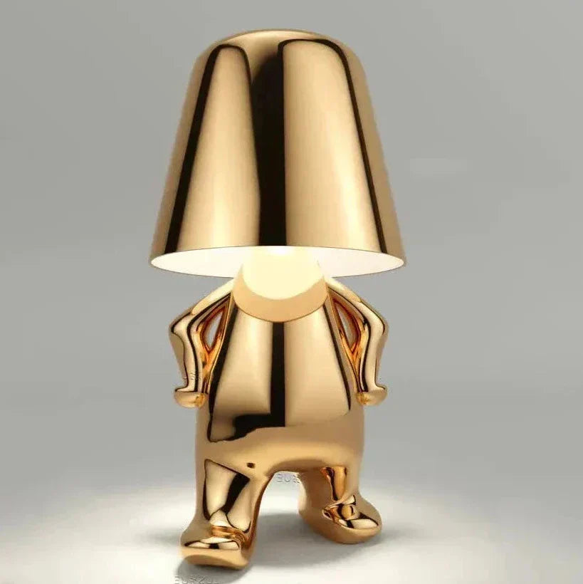 Golden Man LED Table Lamp with Adjustable Brightness – Creative USB Rechargeable Nightstand Light