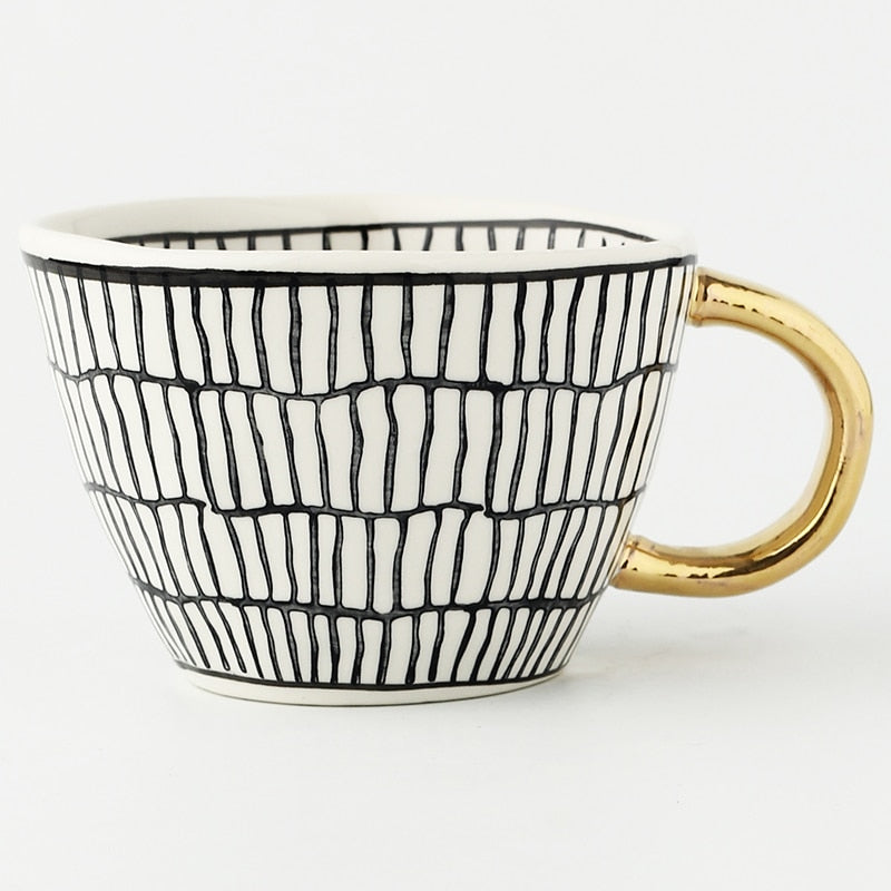 Geometric Ceramic Coffee Mug with Gold Handle