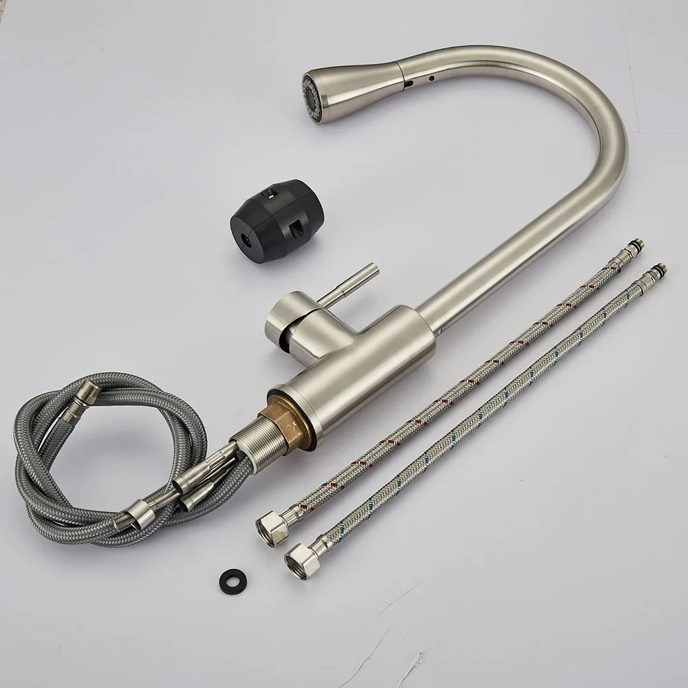 Flexible Brushed Nickel Kitchen Faucet with Movable Spout