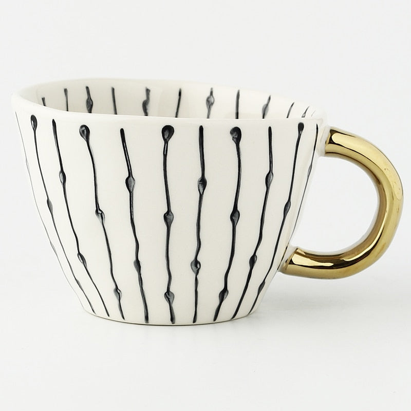 Geometric Ceramic Coffee Mug with Gold Handle