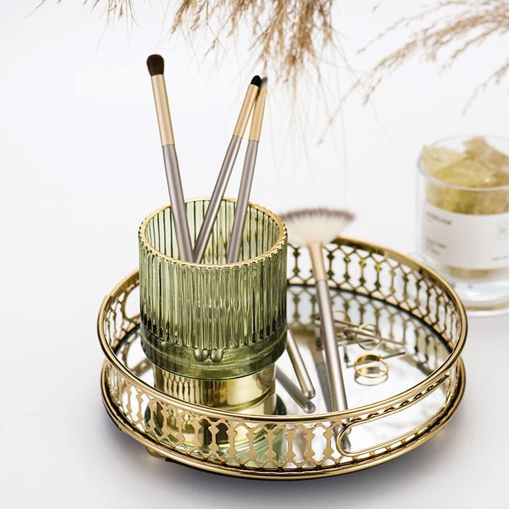 Gold Foil Glass Makeup Organizer with Textured Finish