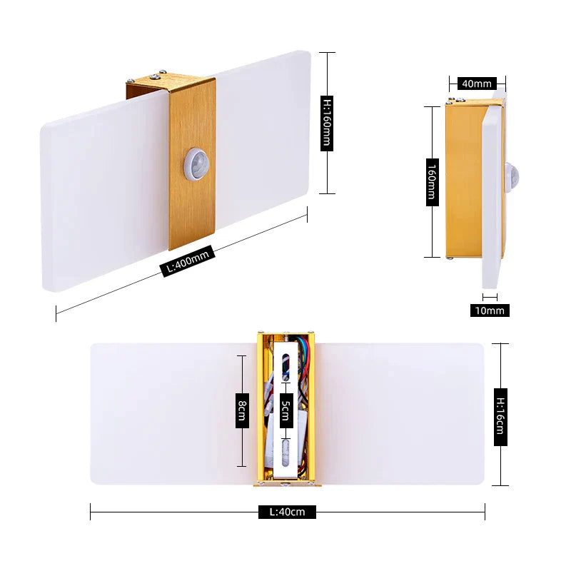 Modern LED Wall Light with Motion Sensor - Aluminum and Acrylic, Indoor Lighting for Kitchen, Bedroom, Hallway