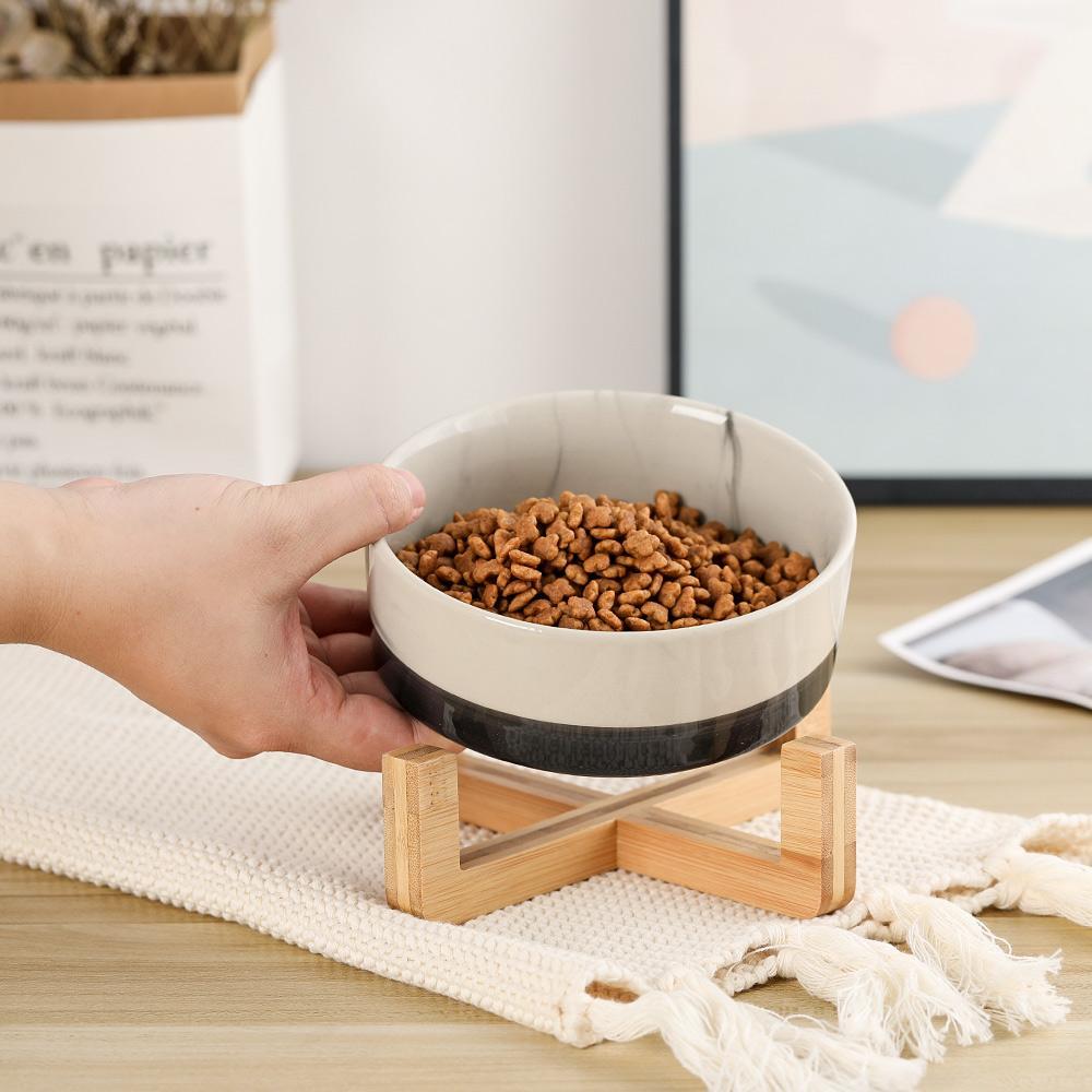Ceramic Pet Feeding Bowl with Bamboo Base
