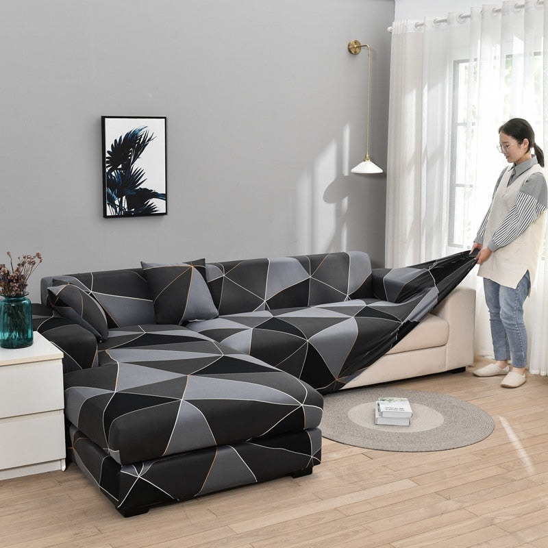 Non-Slip Colorful Elastic Sofa Cover for L-Shaped Sofas