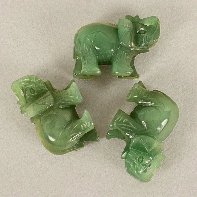 Green Aventurine Jade Elephant Figurine for Feng Shui Decor