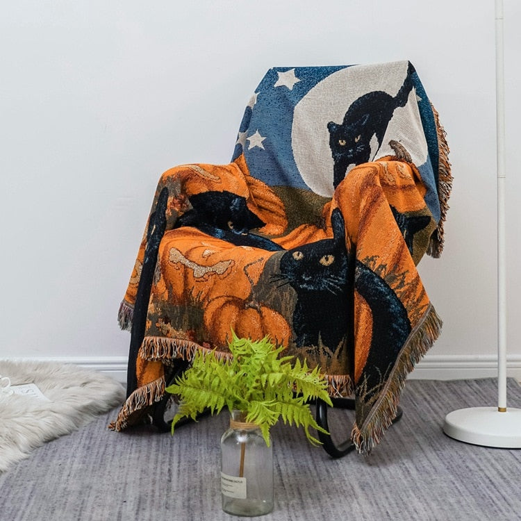 Vintage Pumpkin Knitted Sofa Cover Blanket