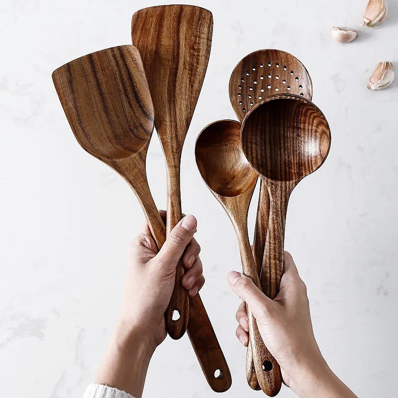 Teak Wood 7-Piece Kitchen Utensil Set
