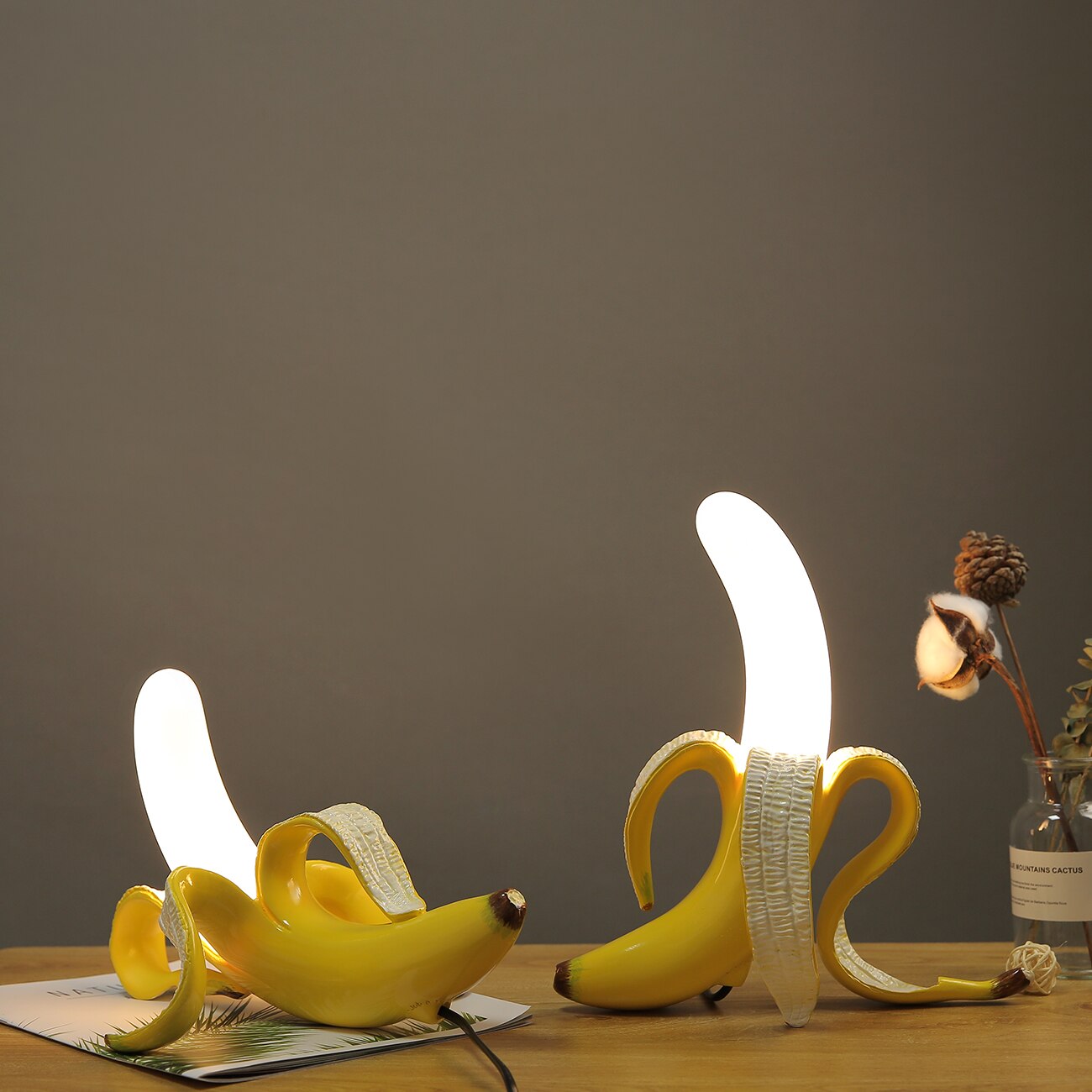 Art Deco Banana Lights Table Lamp with Copper and Chrome Finish