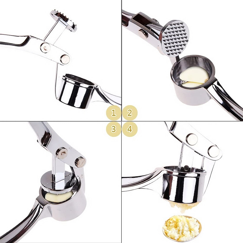 Stainless Steel Garlic Press and Chopper with Ergonomic Handle