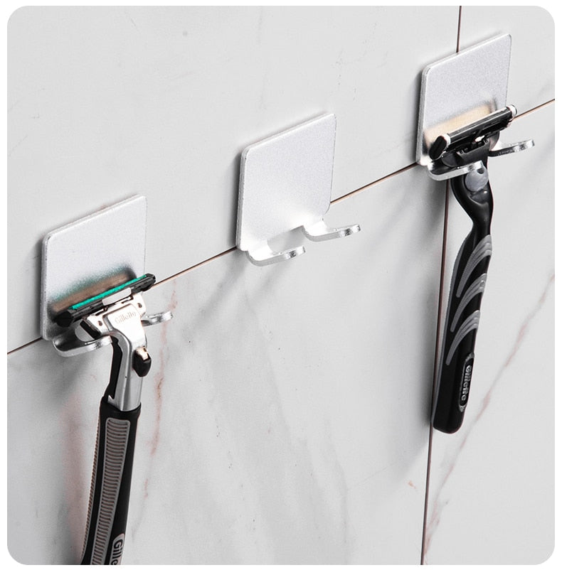 Wall Mounted No-Drill Razor Holder Hook for Bathroom Storage