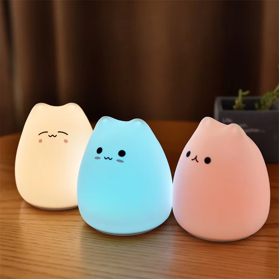 Silicone Cat Night Light with 7-Color Touch Sensor