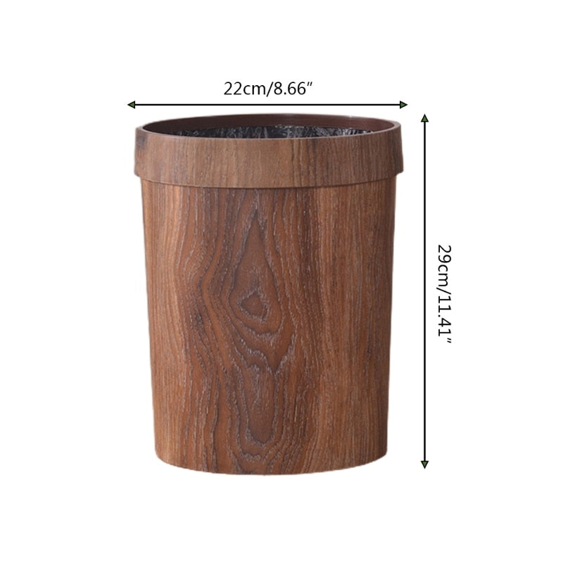 Retro Wood Grain Trash Can - 8L Eco-Friendly Plastic Waste Bin