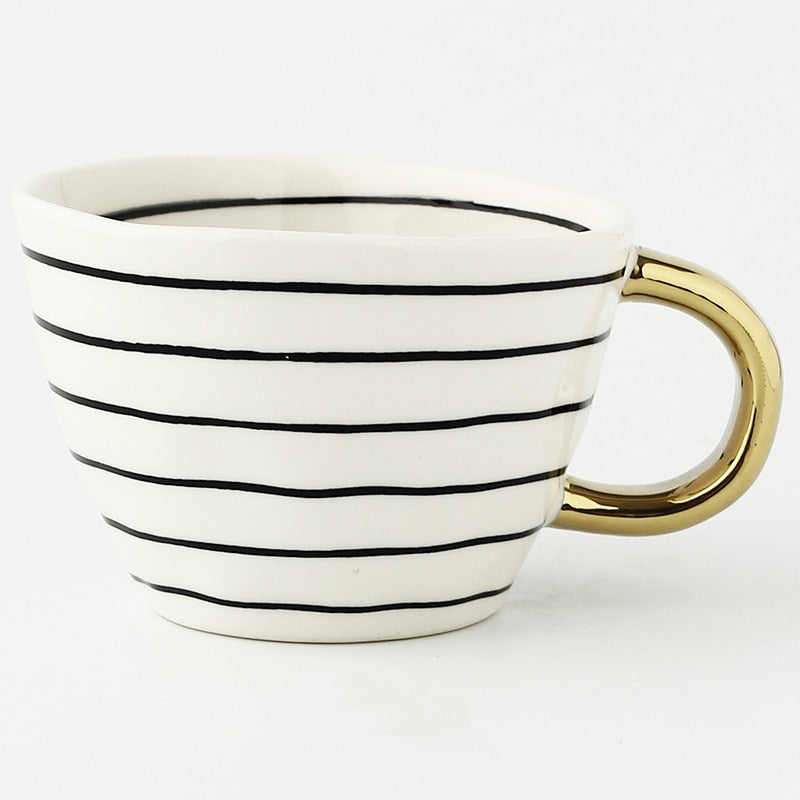 Geometric Ceramic Coffee Mug with Gold Handle