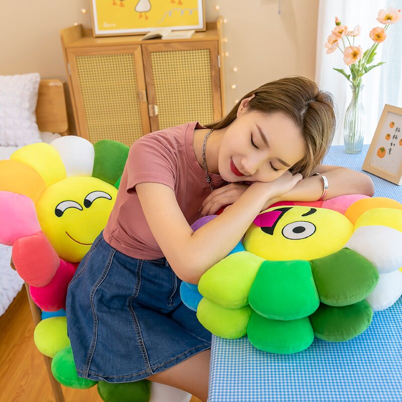 Colorful Round Sunflower Plush Seat Cushion