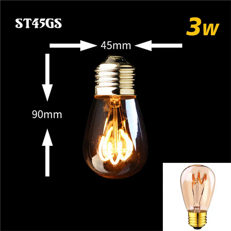 Dimmable Vintage LED Edison Bulb with Gold Spiral Filament E27 Base 2200K