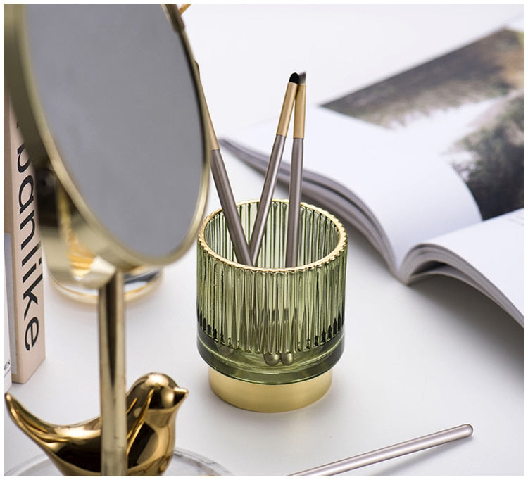 Gold Foil Glass Makeup Organizer with Textured Finish