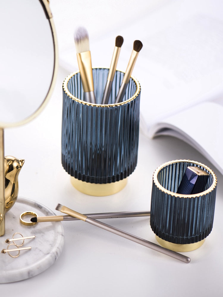 Gold Foil Glass Makeup Organizer with Textured Finish