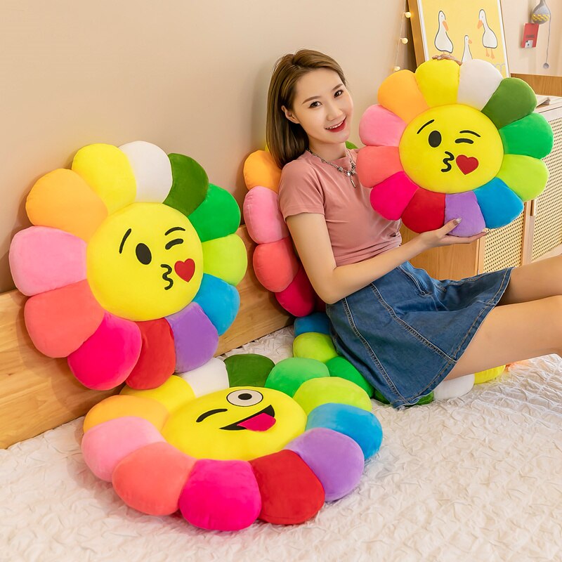 Colorful Sunflower Round Plush Seat Cushion