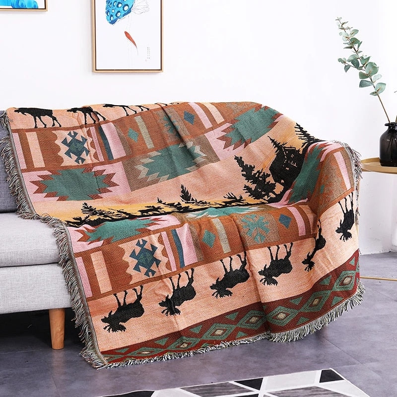 Vintage Pumpkin Knitted Sofa Cover Throw Blanket