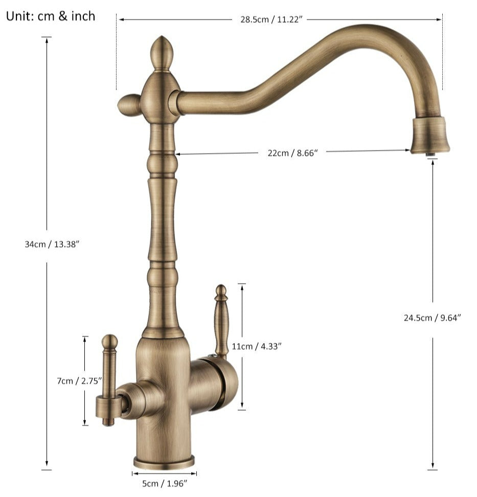 Classic Copper Kitchen Faucet with 360-Degree Swivel and Integrated Aerator
