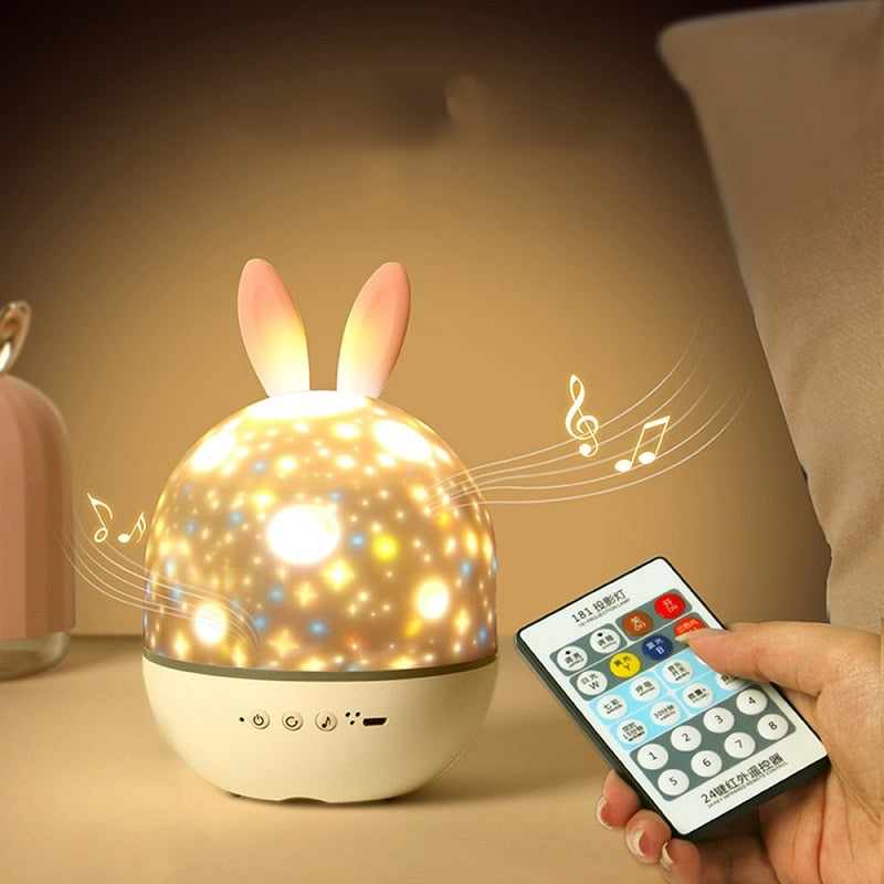 LED Bunny Projector Night Light with Starry Sky Effects