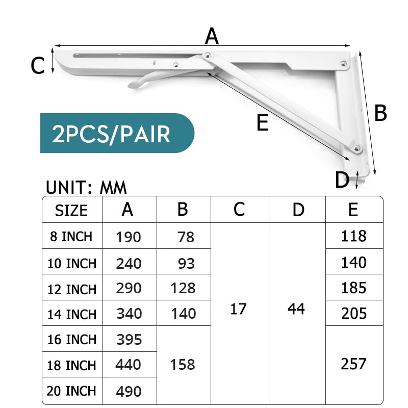 Collapsible Heavy-Duty Stainless Steel Shelf Brackets