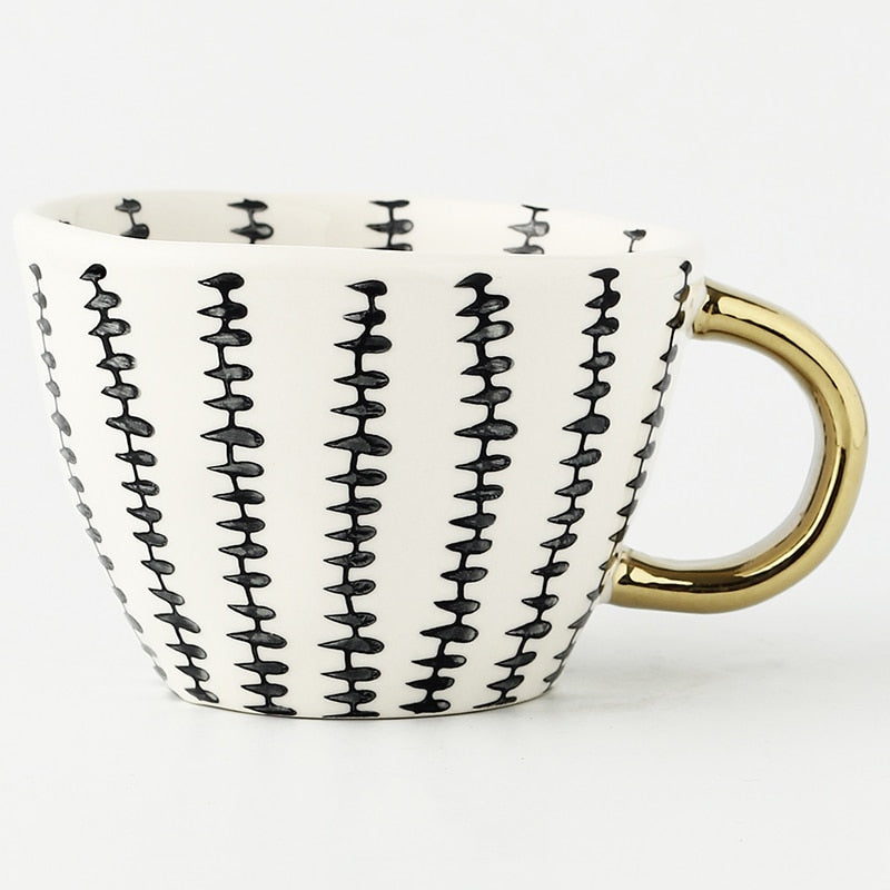 Geometric Ceramic Coffee Mug with Gold Handle