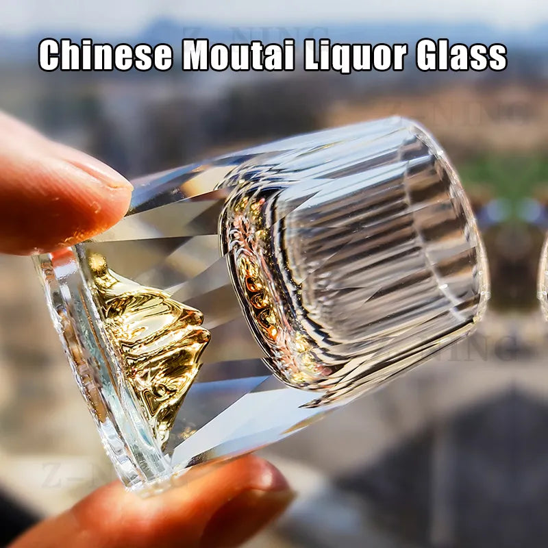 Lead-Free Crystal Moutai Whiskey Glasses with 24K Gold Leaf Finish