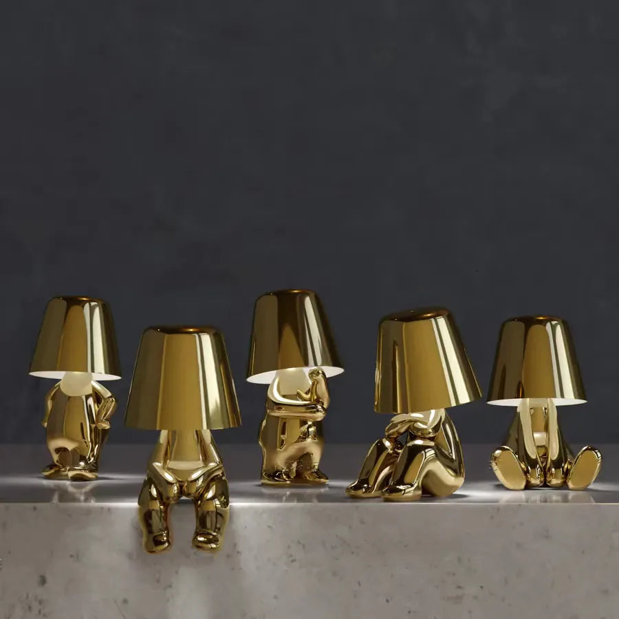 Golden Man LED Table Lamp with Adjustable Brightness and USB Rechargeable Design