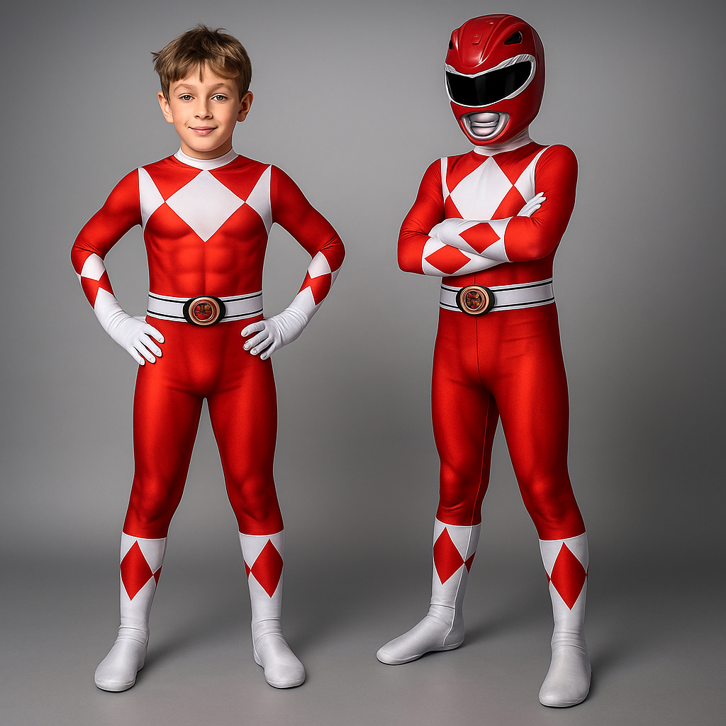 Kids Superhero Muscle Print Jumpsuit Costume with Detachable Hood