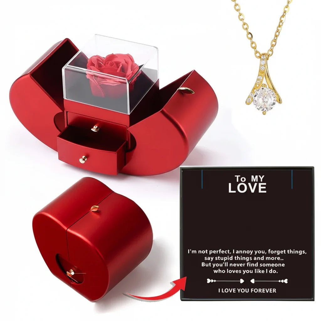 Apple Jewelry Box with Preserved Rose - Timeless Valentine's Gift