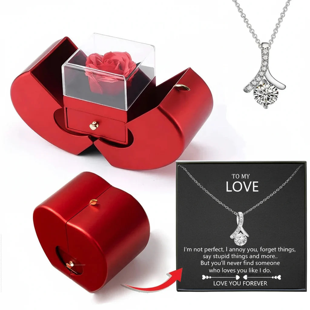 Apple Jewelry Box with Preserved Rose - Timeless Valentine's Gift