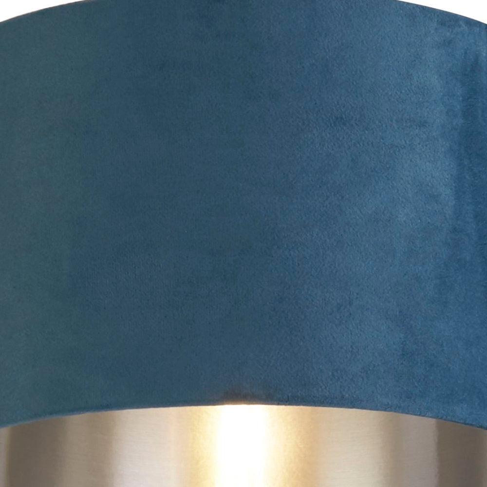 Teal Blue Velvet Drum Lampshade with Silver Lining 11 Inch