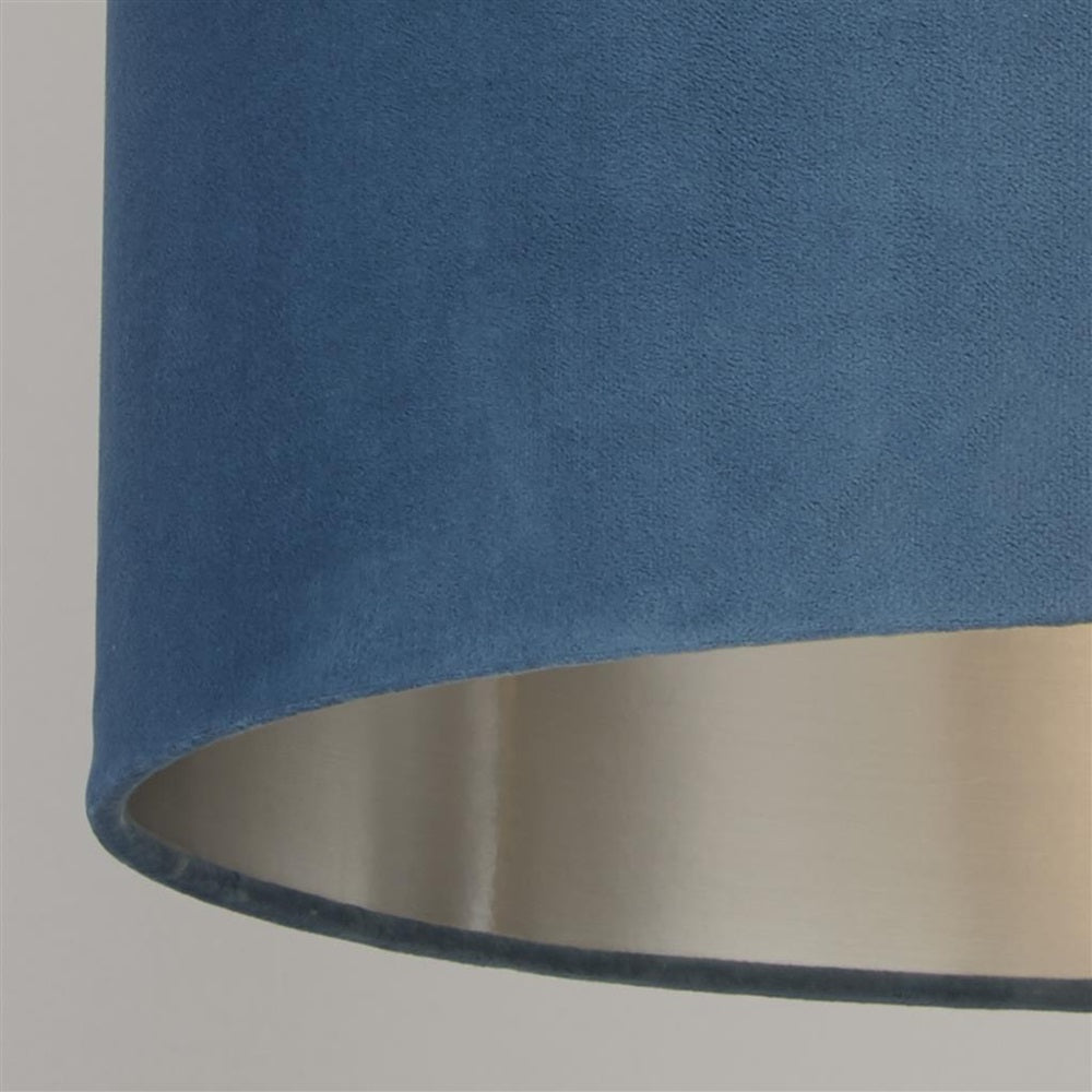 Teal Blue Velvet Drum Lampshade with Silver Lining 11 Inch