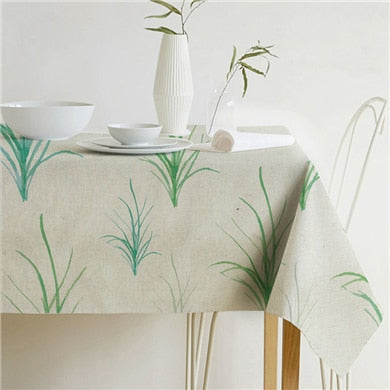 Linen Cotton Rectangular Tablecloth with Tropical Leaf Print