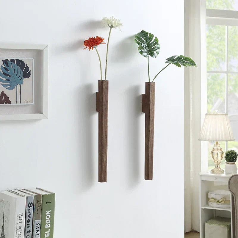 Handcrafted Solid Wood Wall Vase in Black Walnut or Beech