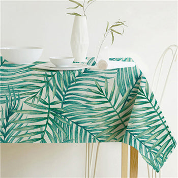 Linen Cotton Rectangular Tablecloth with Tropical Leaf Print