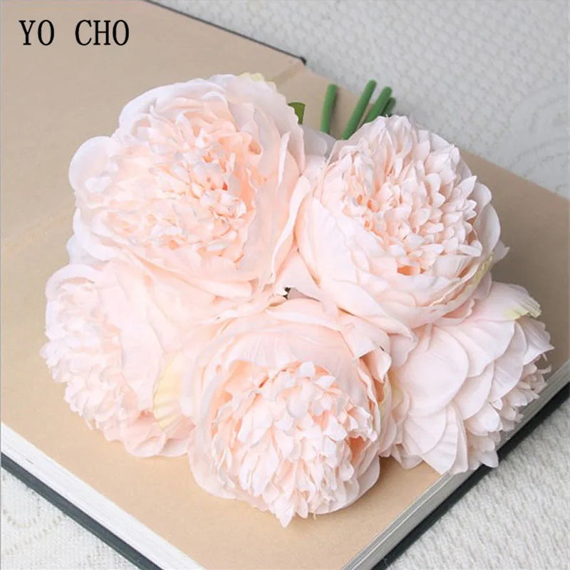 Large Faux Peony Silk Flower Bouquet for Weddings and Home Decor