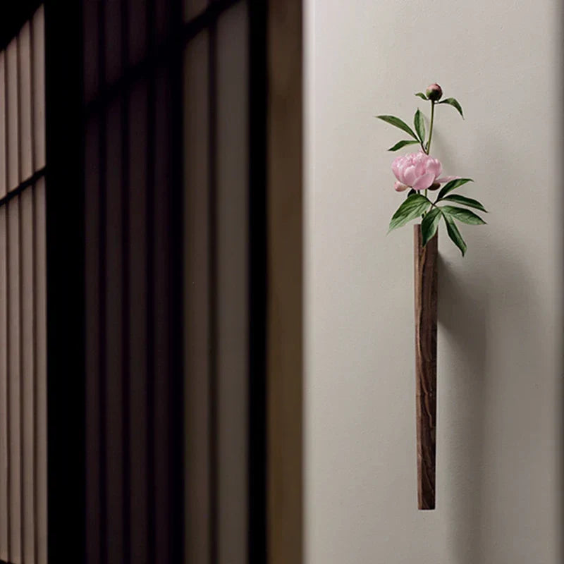 Handcrafted Solid Wood Wall Vase in Black Walnut or Beech