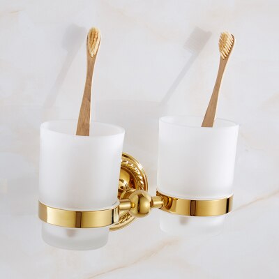 Gold Brass Bathroom Accessory Set