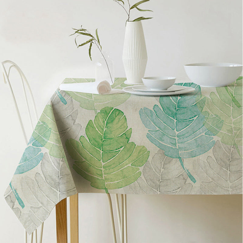 Linen Cotton Rectangular Tablecloth with Tropical Leaf Print