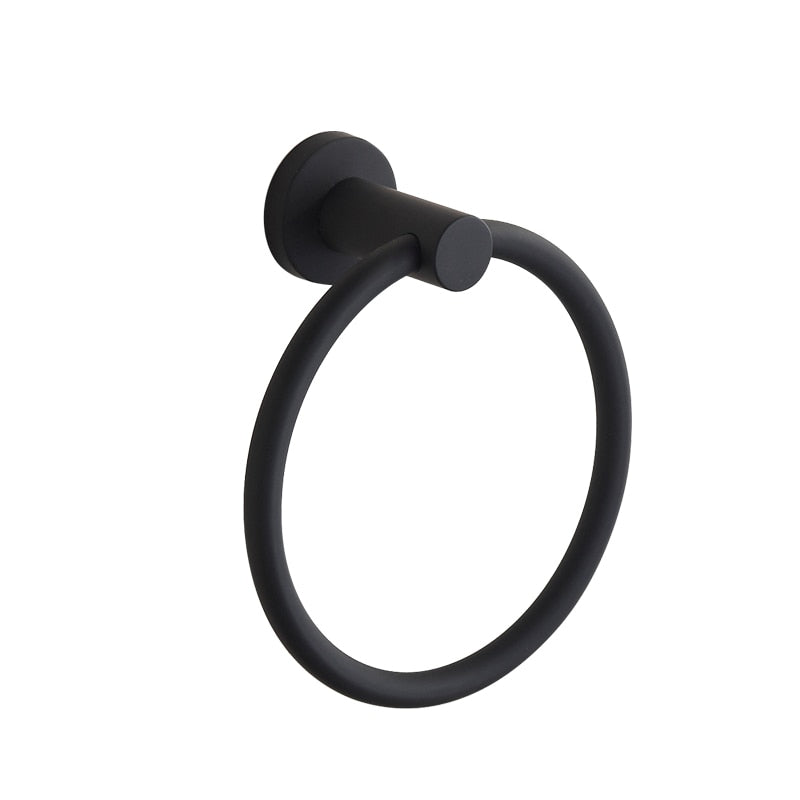 Black Round Towel Ring in Polished Chrome Finish, Rustproof 304 Stainless Steel