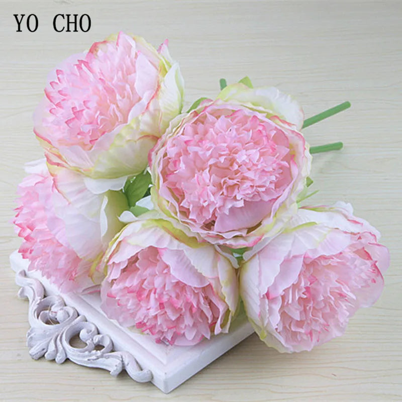 Large Faux Peony Silk Flower Bouquet for Weddings and Home Decor