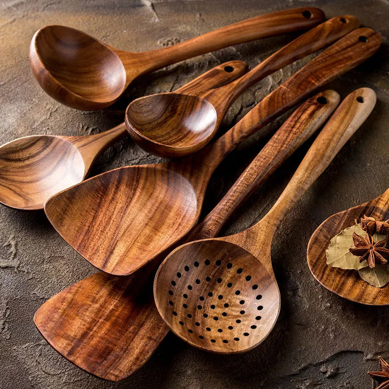Teak Wood 7-Piece Kitchen Utensil Set