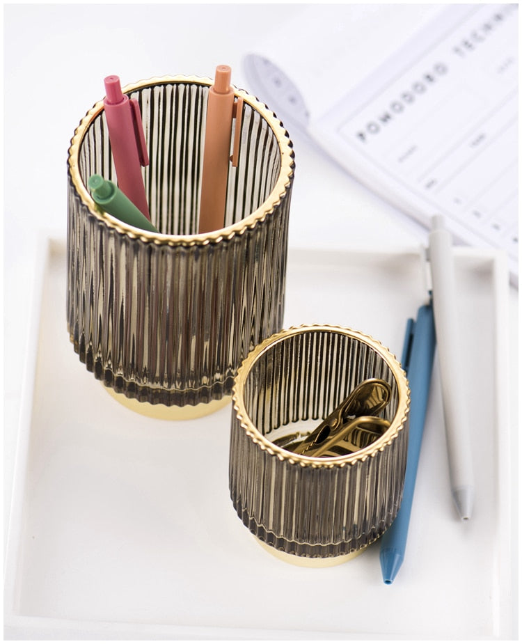 Gold Foil Glass Makeup Organizer with Textured Finish