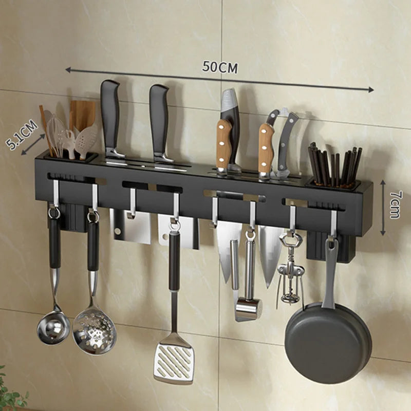 Stainless Steel Wall-Mounted Knife Holder with Hooks